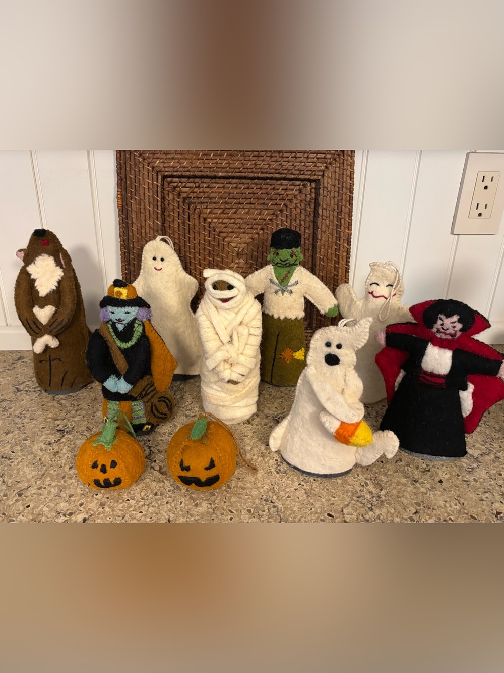 Handmade Felt / Wool Halloween Figurine Set - Assorted Characters 10 Pieces 7-9”